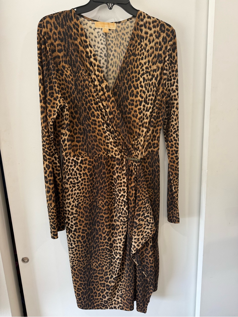 Michael Kors Leopard Print Long Sleeve Wrap Dress in Brown and Black
